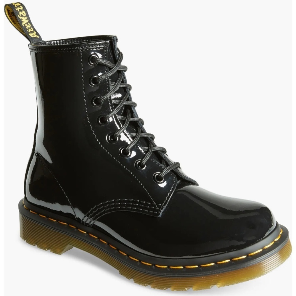 Dr. Martens 1460 Shiny Patent Black Combat‎ Boots Size 8 Gothcore Dark Academia